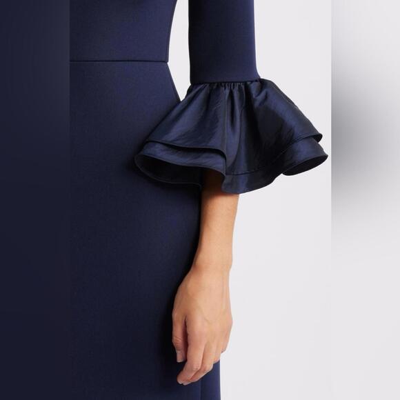 Eliza J Bell Sleeve Mermaid Gown Dress Size 10 Navy Blue 3/4  Sleeve NWOT - Picture 2 of 14